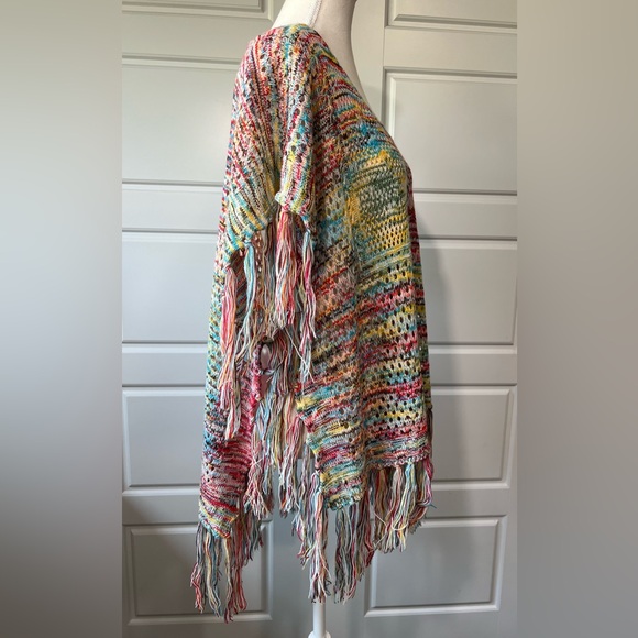 Vintage Havana Colorful Crochet Fringe Tunic Top Bohemian Beach Cover Up OS - Picture 6 of 8